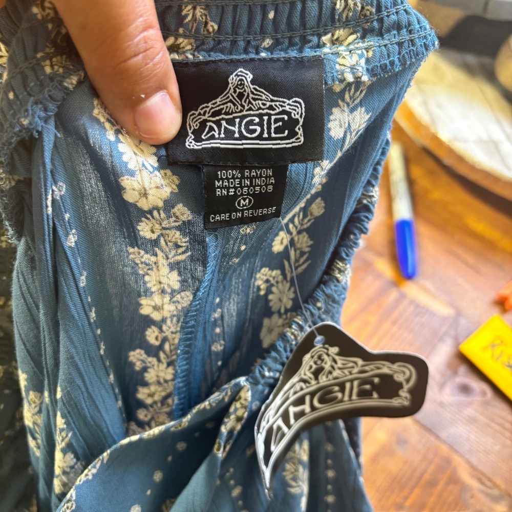 Angie Womens Blue Floral Stripe Wide Leg Smocked Back Tie Waist Pants Size M NEW - Picture 3 of 9